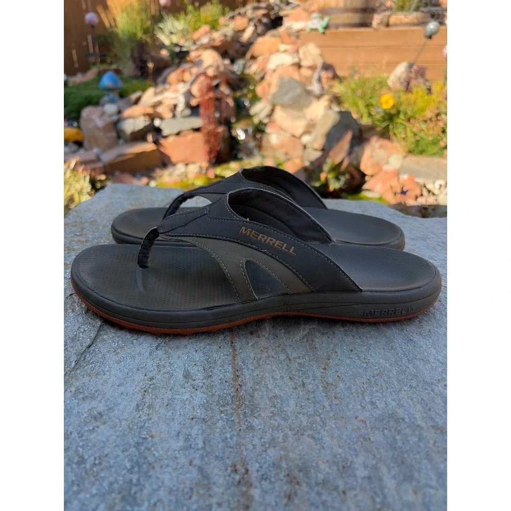 Merrell Mens Air Cushion Thong Sandals Brown Flip Flops Size 10 Outdoor Casual